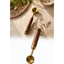 Omilife 15 ml Ahşap Saplı Gold Kahve Ölçü Kaşığı Paslanmaz Çelik Kahve Çay Mama Ölçme Kaşığı
