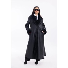 By Marki Marki Kadın Siyah Hakiki Deri Palto Içi Özel Kürklü Uzun Premium 125 cm - 121722