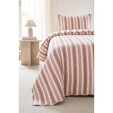 Ocean Home Textile Pamuklu Kapitoneli Bordo Renk Çizgi Desen Tek Kişilik Yatak Örtüsü Seti 1 Adet 180 x 230 / 1 Adet 50 x 70 cm