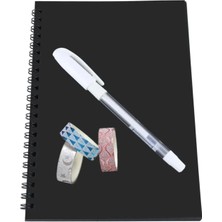 Mikasso Siyah Sayfalı Defter 14X20 cm Karton Spiral 20 Yaprak 40 Sayfa Beyaz Jel Kalem Simli Bantlar