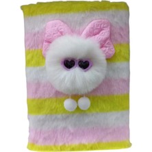 Mikasso 101 Peluş Hatıra Defteri Peluş Gözlüklü Yumuşak Düz Çizgili Orta Boy Pembe Not Defteri A5 80 Yaprak