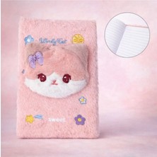 Mikasso Kawaii Peluş Defter Sert Düz Çizgili Orta Boy Pembe Konsept Defterler A5 64 Yaprak 1'li