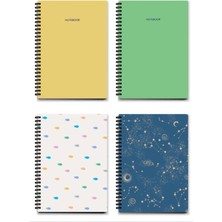 Mikasso 4'lü Defter Set 10X14 cm 64 Yaprak Çizgili Karton Kapak Spiralli Defter Notebook Karton Spiralli Çiz