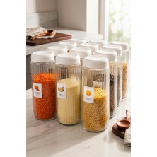 12’li Beyaz Kapaklı Uzun Cam Kavanoz Seti 1500 ml –bakliyat/makarna/un-Şeker Saklama Kabı Seti