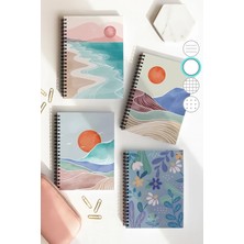Mikasso Spiralli Çizgisiz Okul Defter Seti, A5 Boyutunda 50 Yaprak 100 Sayfa 4'lü Set, Boholu Set Karton Spi