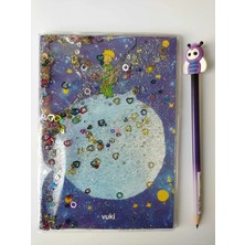Mikasso A5 Boy Simli ve Sulu Şeffaf Defter Küçük Prens Desenli Defter Kalem Ikili Set Karton Düz Çizgili Küç