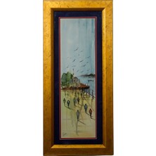 Galeri Atmaca Deniz Kıyısında Yürüyüş Temalı Sulu Boya Tablosu