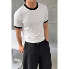 Tarz Cool Erkek Regular Fit Bisiklet Yaka Kontrast Biyeli %100 Pamuk Süprem Tişört