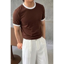 Tarz Cool Erkek Regular Fit Bisiklet Yaka Kontrast Biyeli %100 Pamuk Süprem Tişört