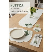 Suffra 6 Kişilik Beyaz Ortanca Desenli Nakışlı 19 Parça Sofra Seti