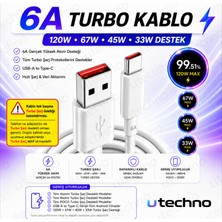 utechno 6A Turbo Hızlı Şarj Kablosu Usb-A To Type-C 120W/67W/33W Xiaomi Redmi Poco Uyumlu Hypercharge Destekli