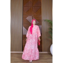 Trendparis Paisley Desenli Düğmeli Katlı Elbise Açık Pembe