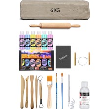 Empressco Beyaz Seramik Hamuru 6 Kg, Kil, Ebeşuar Set, Mastermix Pastel Akrilik, Vernik, Merdane, Kretuar