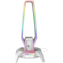 Esranın Dünyası RM-H27 Igrıs Type-C Rgb Beyaz Kulaklık Standı, 3 USB 2.0 Portlu, 3.5 mm Ses Girişli Oyuncu Kulaklık Askısı