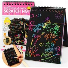 Esranın Dünyası Sihirli Gökkuşağı Kazıma Defteri A6 10X15 cm 1 Paket 10 Sayfa Scratch Note Spralli Siyah Sihirli Resim Defteri
