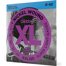 Esranın Dünyası Daddario EXL120 Elektro Gitar Tel Seti, Xl, 9-42, Nickel Wound, Su