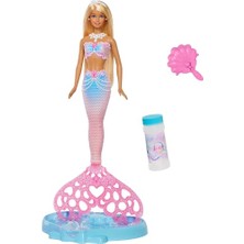 Esranın Dünyası Barbie Baloncuk Yapma Özelliği ve Solüsyonu ile Uzun ve Renkli Meçli Sarı Saçları Olan Barbie Baloncuk Rüyası Deniz Kızı Bebek, Tepsi ve Tarak, JLW56