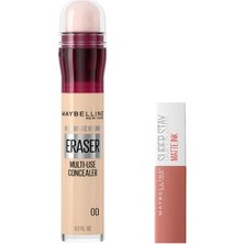 Esranın Dünyası Maybelline New York Instant Anti Age Eraser Kapatıcı 00 Ivory & Mini Super Stay Matte Ink Likit Mat Ruj 65 Seductress Makyaj Seti