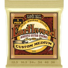Esranın Dünyası Ernie Ball Custom Medium Earthwood 80/20 Bronz Akustik Gitar Telleri 12.5-56 Kalınlık - 3'lü Paket