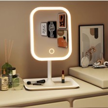 Esranın Dünyası LED Işıklı Ayarlabilir Makyaj Aynası, USB Şarj Edilebilir, 3 Işık Fonksiyonu, Parlaklık Ayarlı ve Organizer Tabanlı Taşınabilir Kozmetik Ayna (Beyaz)