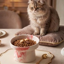 Esranın Dünyası Seramik  Kabı - Kedi ve Köpekler Için Sağlıklı  Kasesi - Ayaklı,yükseltilmiş, Kaymaz  Kabı (Kırmızı)