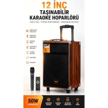 Esranın Dünyası B-Q12 50W Süper Bass Bluetooth Hoparlör Karaoke Sistemi Kablosuz Mikrofonlu Taşınabilir Valiz Tipi Ses Sistemi 12 Inç Tekerlekli