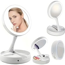 Esranın Dünyası LED Işıklı Makyaj Aynası, 10X Büyüteç, Katlanabilir Tasarım, USB Şarjlı, 15.5cm Çap, Beyaz