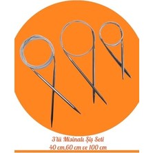 Esranın Dünyası Masal Örgü Evi Çelik Telli Misinalı Örgü Şişi Seti, 40CM 60CM ve 100CM Uzunluk, 3'lü Set, Dikişsiz Bere ve Yaka Örgüsü Için, Deforme Olmayan Çelik Tel (3)