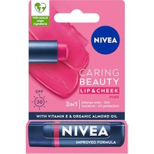 Esranın Dünyası Nıvea SPF30 Pembe Renkli Dudak Bakım Kremi,4,8gr,24 Saat Nemlendirme,e Vitamini,organik Badem Yağı,shea Yağı,dudak ve Yanaklar Için,allık Etkisi,mineral Yağı Bulunmaz