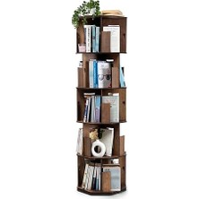 Esranın Dünyası Vigo Wood 360° Döner Kitaplık – Modern ve Dekoratif Çok Katmanlı Ahşap Kitap ve Dergi Rafı (Ceviz, 5 Raflı)