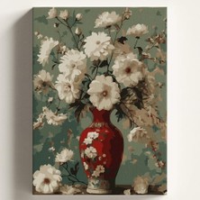 Esranın Dünyası Sayılarla Boyama Tuval Hobi Seti Kırmızı Vazo Temalı Fırça ve Boya Dahil Set (Çıtalı) 40X50 cm Kendin Yap Sayılarla Tuval Boya Kiti (Kasnaklı)