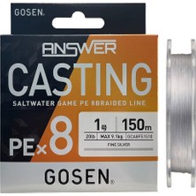 Gosen Answer Casting 8x 150MT 1.0pe Max 9.1kg Spin Ip Örgü Misina Fine Silver
