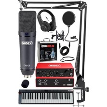 Esranın Dünyası Midex Midi Paket-6 Stüdyo Ekipmanları Seti Ses Kartı Midi Klavye Mikrofon Kulaklık