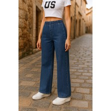 CEDY DENIM- Likralı Kumaş  Cepsiz Beli Lastikli Palazzo Pantolon  C640