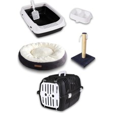 Esranın Dünyası Premium Kedi Başlangıç Seti - Açık Kedi Tuvaleti, Taşıma Sepeti, Yatak, Tırmalama,  Kabı, Kürek - At8