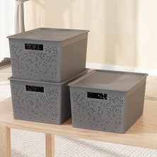 Esranın Dünyası Deconox Seul Çok Amaçlı Kapaklı Saklama Kutusu - Şık ve Dekoratif Dolap Içi Organizer Düzenleyici (4 L / 12 L / 20 L Boy Seçenekli) 3 Renk (Gri, 20 Litre)