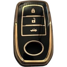 Esranın Dünyası Autohan Keys Toyota C-Hr, Camry, Corolla Cross, Prius, Prado, Rav4, Hilux ile Uyumlu Anahtar Kılıfı, Siyah Gold