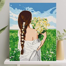 Esranın Dünyası Sayılarla Boyama Tuval Seti Fırça Boya Dahil (Çıtalı) 40X50 cm - Papatyalar