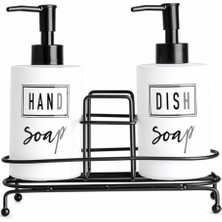 Esranın Dünyası Modern Beyaz Cam Sıvı Sabunluk Seti 2 Li Metal Standlı El Sabunu ve Bulaşık Deterjanı Için Ideal Çift Dispenser Şık Görünüm Kolay Kullanım ve Dekoratif Tasarım
