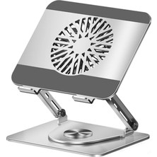 Esranın Dünyası Mcstorey Premium Alüminyum Laptop Standı, Çıkarılabilir Manyetik Harici Fanlı, 360° Döner Ayarlanabilir Ergonomik Notebook ve MacBook Standı, Aktif Soğutmalı Laptop Yükseltici, 10-17 Inç Gümüş