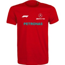 Etifa Tekstil Unisex Kırmızı %100 Pamuk Regular Fit Tişört – Mercedes Amg F1 Baskılı, Çift Taraf Baskı, Spor T-Shirt