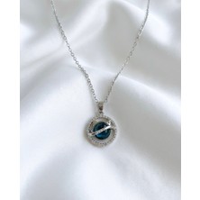 Stainless Steel Zirkon Taşlı Satürn Model Çelik Kolye - Gezegen Tasarımlı Kadın Kolye