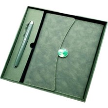 MarkEntegra Yeşil Deri Defter Kalem Seti - Kutulu Özel Tasarım Hediyelik