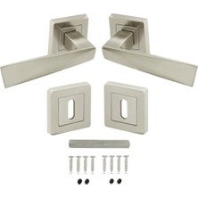 MarkEntegra Nikel Inox Kare Rozetli Oda Kapı Kolu Takımı