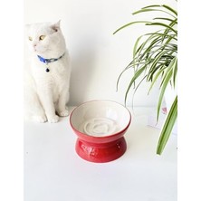 MarkEntegra Yavaş Yeme Kedi Mama Kabı - Seramik, Kırmızı Renk