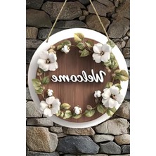 MarkEntegra 20 cm Boyutunda Beyaz Çiçekli Uv Baskı Kapı Süsü, Hoşgeldiniz Yazılı