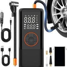 Esranın Dünyası Romofy Şarjlı Hava Kompresörü 150 Psı - 4500 Mah Taşınabilir Araba Lastik Şişirme Kompresörü Flaş Işıklı - Ayarlanabilir Dijital Basınç Göstergeli Hava Pompası - Şarj ve Kablolu Kullanım