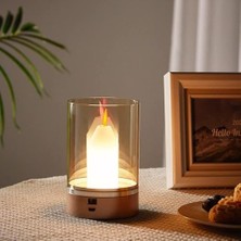 Esranın Dünyası Tokyo Şarjlı Mum Alevi Efektli Masa Lambası Dimmerli Dekoratif Cata Abajur Dokunmatik Sunum Lambası 3 Farklı Renk Işık Modu Cam Akrilik          [enerji Sınıfı A]