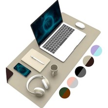 Esranın Dünyası Klasse Çift Renk Dikişli Pu Deri Masa Matı 80X40 cm Mousepad, Su Geçirmez Masa Sümeni, Çift Taraflı Kullanım, Dizüstü Bilgisayar/ofis/ev Için, Kaymaz Taban (Bej ve Kahverengi)