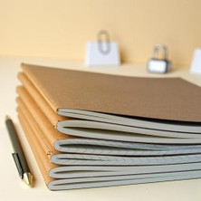 Esranın Dünyası Fark Tanıtım 4 Adet Çizgili Terzi Dikişli Not Defteri, A5 Boyut, 40 Yaprak Planlama Ofis Için Ideal, Planlayıcı (Kraft Kapak Tasarımı)